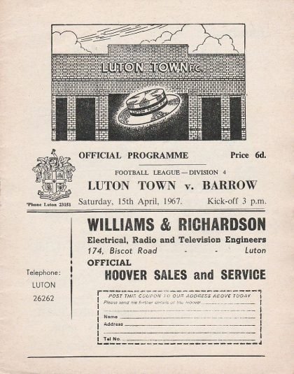 Luton Town v Barrow 15-Apr-1967