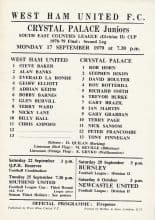 West Ham United Youth v Crystal Palace Youth 17-Sep-1979