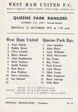 West Ham United v Queens Park Rangers  11-Oct-1971
