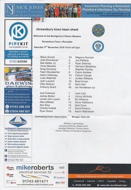 Shrewsbury Town v Rochdale  17-Nov-2018