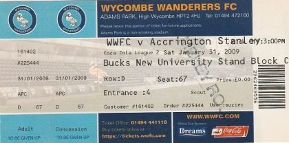 Wycombe Wanderers v Accrington Stanley  31-Jan-2009