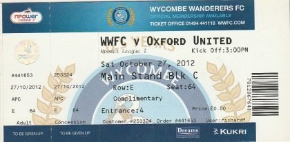 Wycombe Wanderers v Oxford United  27-Oct-2012