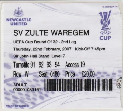 Newcastle United v SV Zulte Waregem  22-Feb-2007