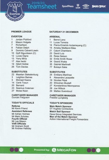 Everton v Arsenal   21-Dec-2019