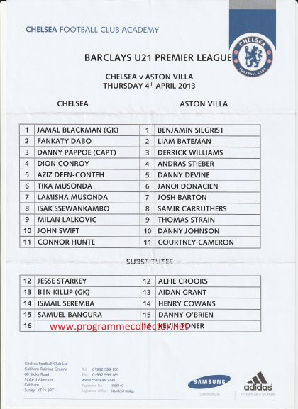 Chelsea u21 v Aston Villa u21   04-Apr-2013