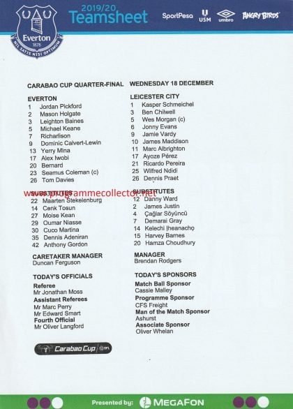 Everton v Leicester City  18-Dec-2019