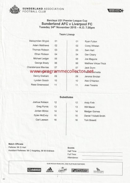 Sunderland u21 v Liverpool u21  24-Nov-2015