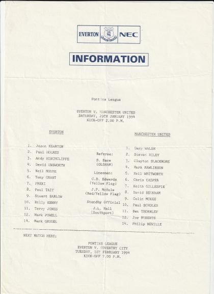 Everton Reserves v Manchester United Reserves 29-Jan-1994