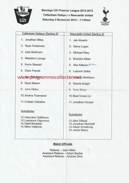 Tottenham Hotspur u21 v Newcastle United u21   03-Nov-2012