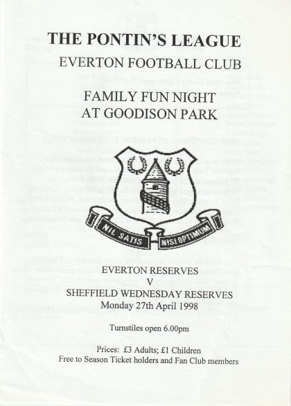 Everton Reserves v Sheffield Wednesday Reserves 27-Apr-1998