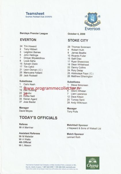 Everton v Stoke City 04-Oct-2009