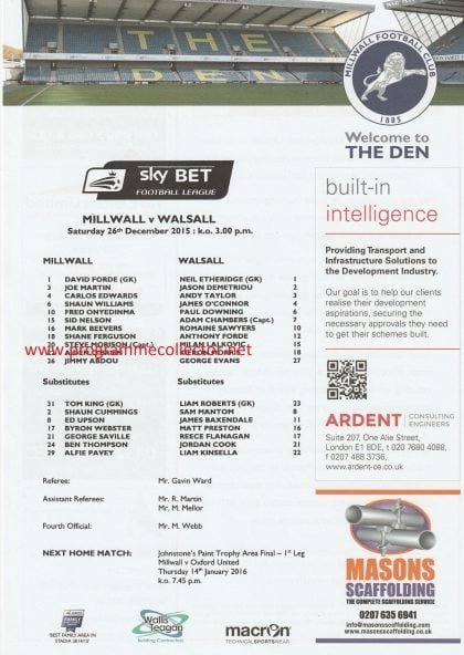 Millwall v Walsall   26-Dec-2015