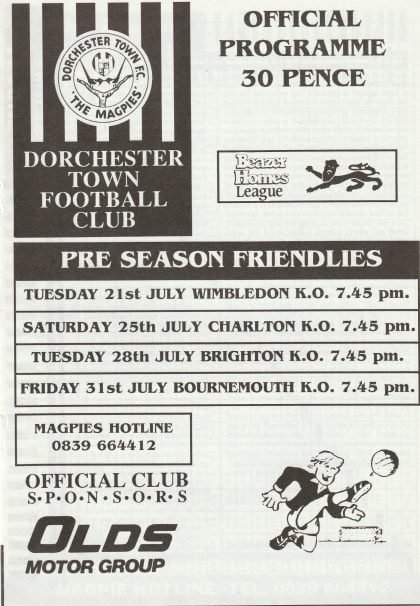 Dorchester Town v Brighton & Hove Albion  28-Jul-1992
