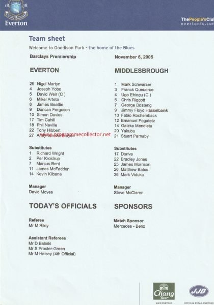 Everton v Middlesbrough 06-Nov-2005