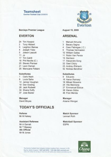 Everton v Arsenal 15-Aug-2009