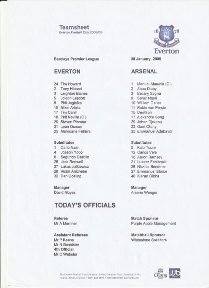 Everton v Arsenal 28-Jan-2009