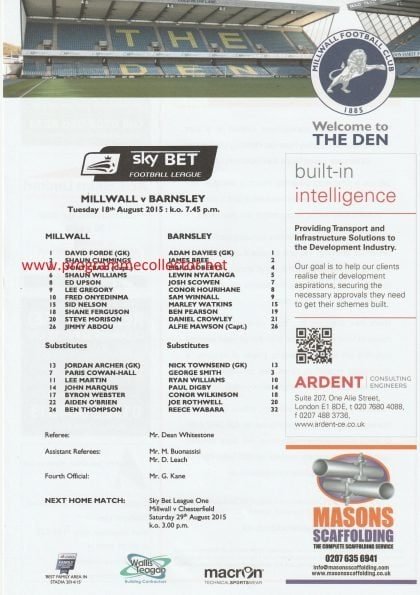 Millwall v Barnsley  18-Aug-2015