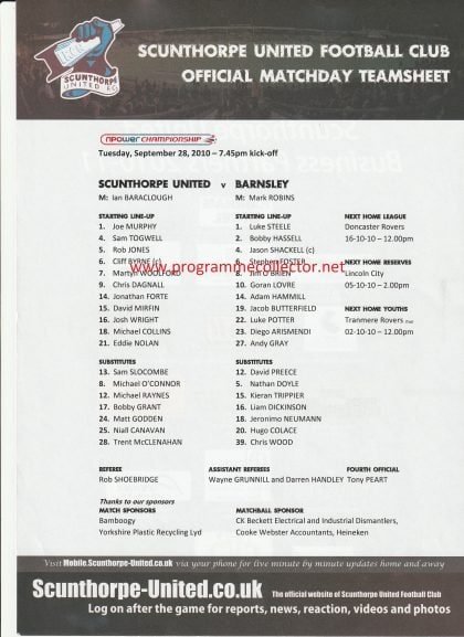 Scunthorpe United v Barnsley  28-Sep-2010