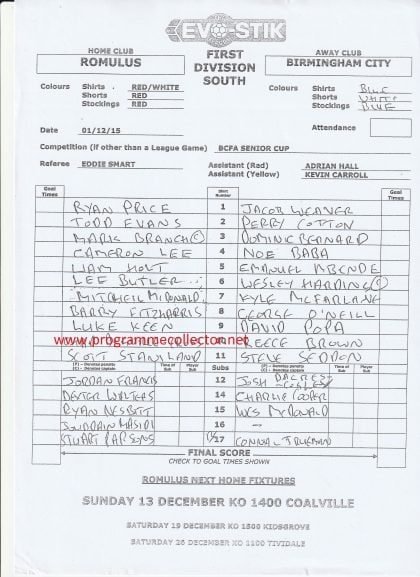 Romulus v Birmingham City 01-Dec-2015
