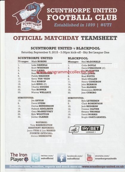 Scunthorpe United v Blackpool   05-Sep-2015