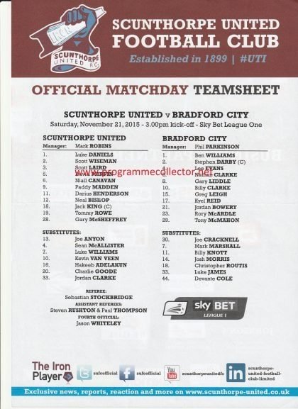Scunthorpe United v Bradford City 21-Nov-2015