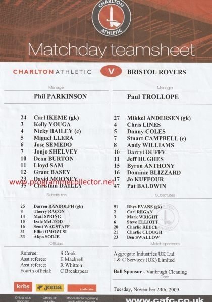Charlton Athletic v Bristol Rovers 24-Nov-2009