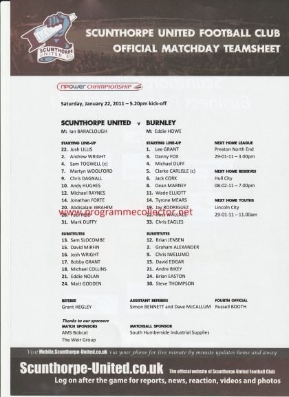 Scunthorpe United v Burnley   22-Jan-2011