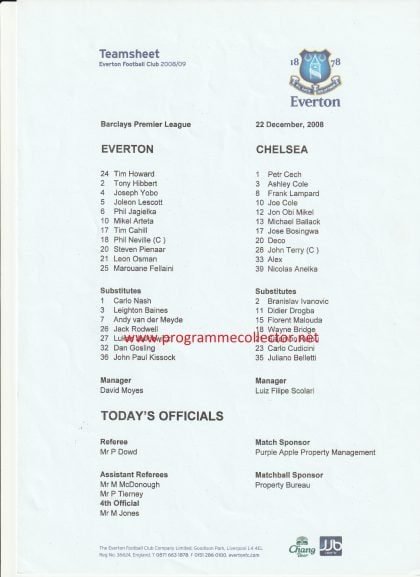 Everton v Chelsea 22-Dec-2008