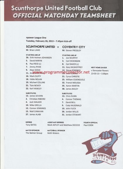 Scunthorpe United v Coventry City 26-Feb-2013