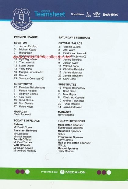 Everton v Crystal Palace 08-Feb-2020
