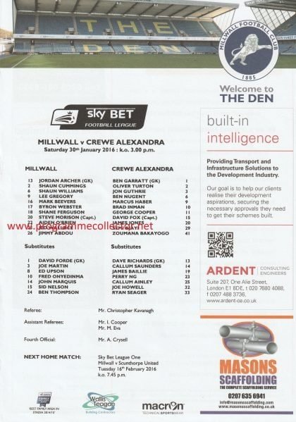 Millwall v Crewe Alexandra  30-Jan-2016