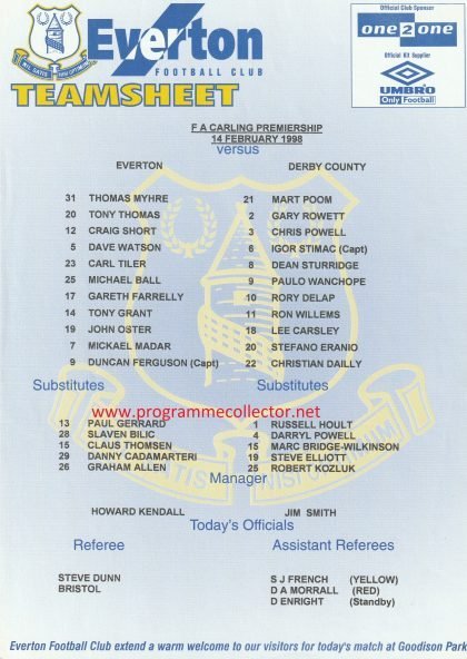 Everton v Derby County  14-Feb-1998