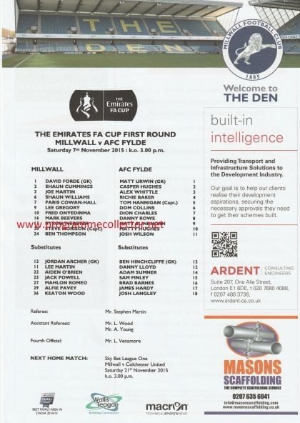 Millwall v AFC Fylde  07-Nov-2015