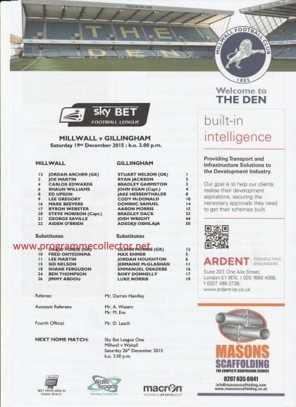 Millwall v Gillingham  19-Dec-2015