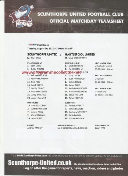 Scunthorpe United v Hartlepool United  30-Aug-2011