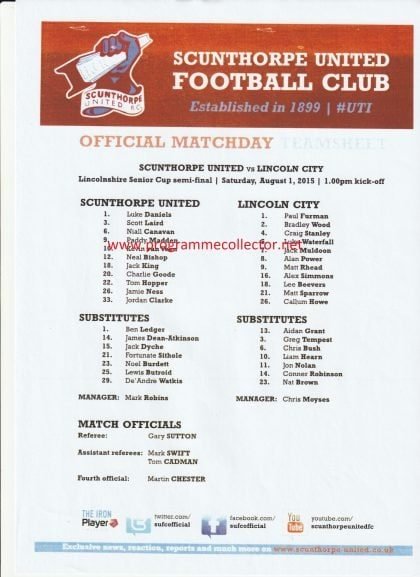 Scunthorpe United v Lincoln City 01-Aug-2015