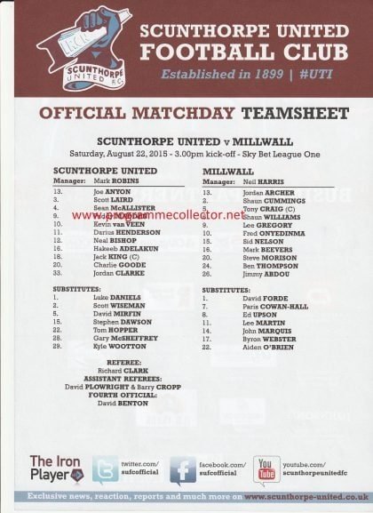 Scunthorpe United v Millwall  22-Aug-2015