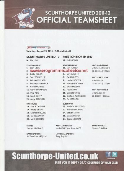 Scunthorpe United v Preston North End  13-Aug-2011