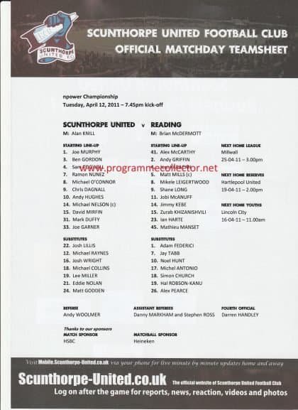 Scunthorpe United v Reading 12-Apr-2011