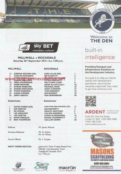 Millwall v Rochdale  26-Sep-2015