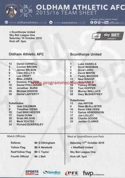 Oldham Athletic v Scunthorpe United 10-Oct-2015