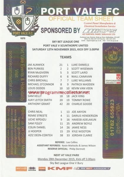 Port Vale v Scunthorpe United 12-Nov-2015