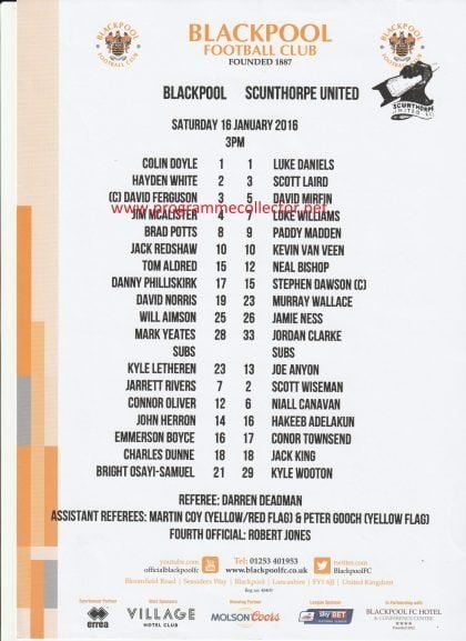 Blackpool v Scunthorpe United 16-Jan-2016