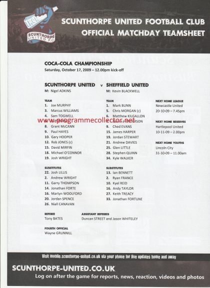 Scunthorpe United v Sheffield United  17-Oct-2009