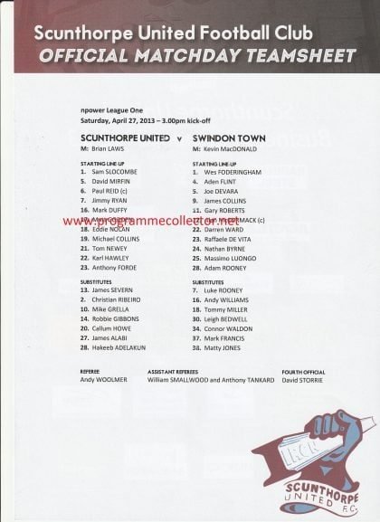 Scunthorpe United v Swindon Town  27-Apr-2013