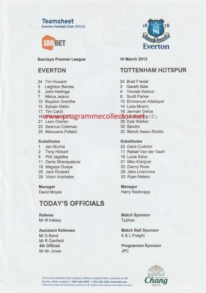 Everton v Tottenham Hotspur 10-Mar-2012