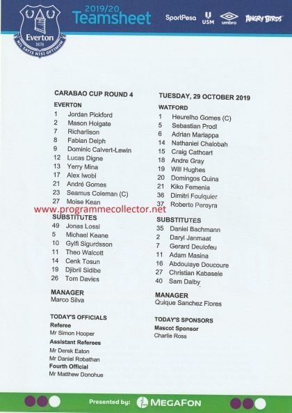 Everton v Watford 29-Oct-2019