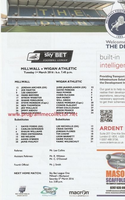 Millwall v Wigan Athletic 01-Mar-2016