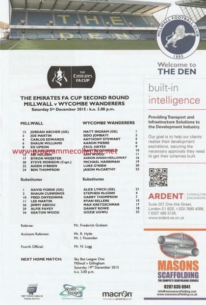 Millwall v Wycombe Wanderers  05-Dec-2015
