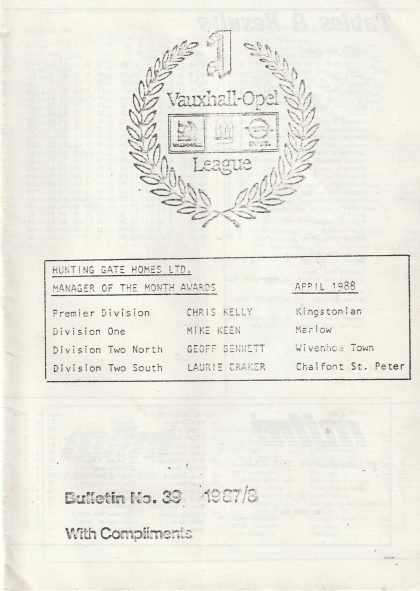 Vauxhall Opel League Bulletin no39  1987/88